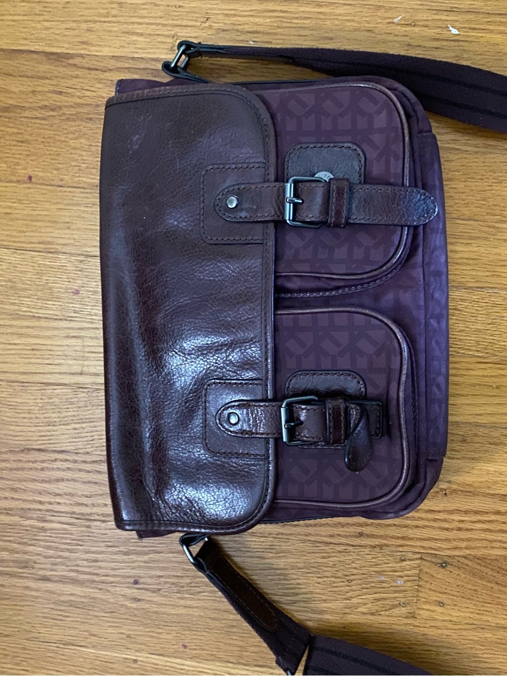 Fossil Plum and Dark Brown Crossbody Bag with Buckle Pockets